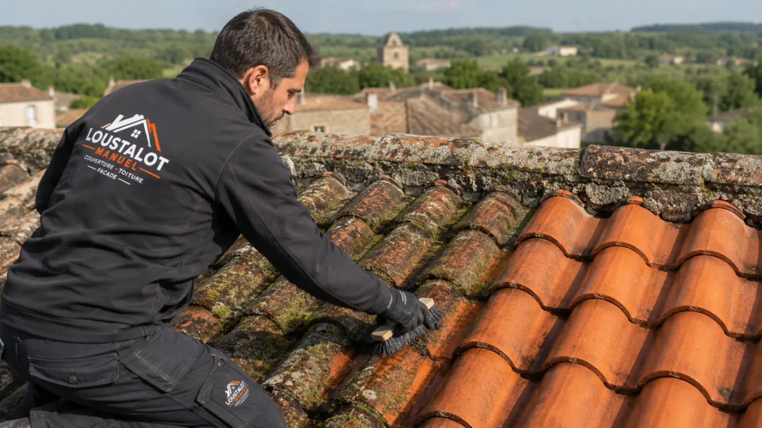 Démoussage d'une toiture en tuiles par Loustalot Manuel dans le Tarn-et-Garonne