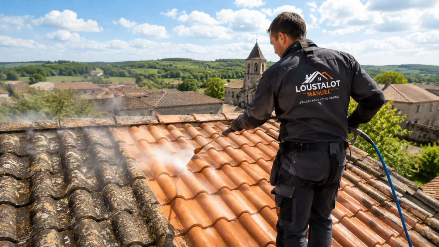 Nettoyage professionnel d'une toiture en tuiles par Loustalot Manuel dans le Tarn-et-Garonne